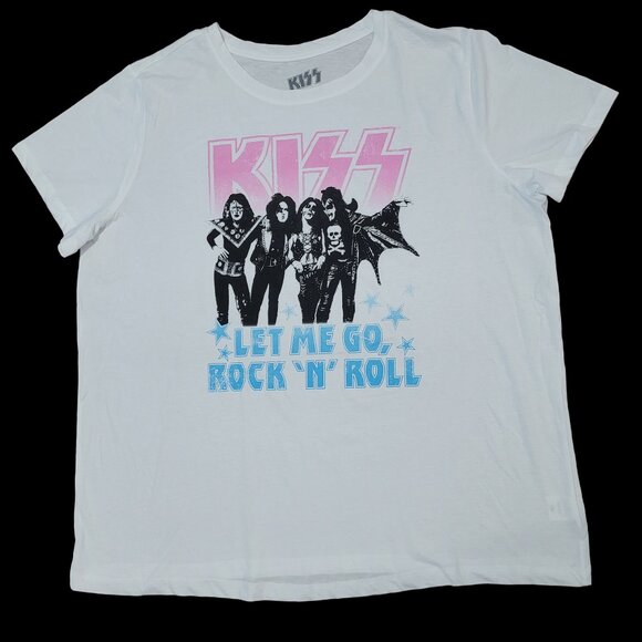 Kiss Band Let Me Go Rock 'N' Roll White Graphic T-Shirt - Picture 1 of 5